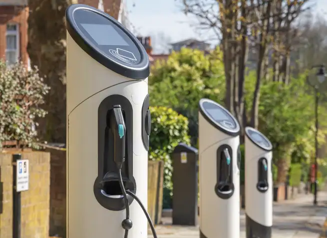 Electric car charging station on street